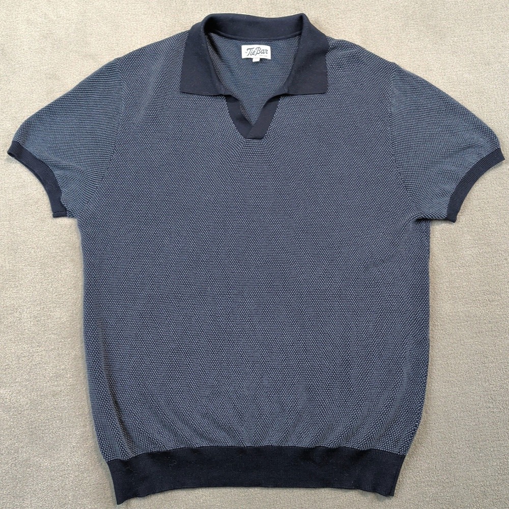 The Tie Bar Chicago Polo Shirt Mens Large Navy Blue Knit Cotton Johnny Collar L
